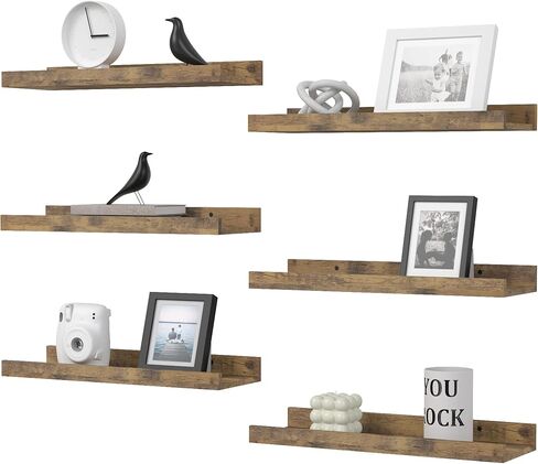Floating Shelves Set of 6, Black Wall Shelves with Lip, Display Shelves for Wall Decor, Modern Picture Ledge for Living Room, Bedroom, Nursery, Bathroom, Pictures, Books, Plants- Black in Kuwait