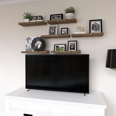 Floating Shelves Set of 6, Black Wall Shelves with Lip, Display Shelves for Wall Decor, Modern Picture Ledge for Living Room, Bedroom, Nursery, Bathroom, Pictures, Books, Plants- Black in Kuwait