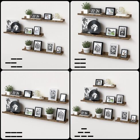 Floating Shelves Set of 6, Black Wall Shelves with Lip, Display Shelves for Wall Decor, Modern Picture Ledge for Living Room, Bedroom, Nursery, Bathroom, Pictures, Books, Plants- Black in Kuwait