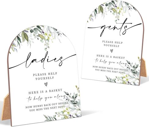 2 Pack Greenery Bathroom Basket Ladies & Gents Signs For Wedding, Wedding Ceremony Sign, 6 x 8 Inch Arch Wooden Tabletop Sign with Stand, Wedding Reception Decoration, Wedding Party Supplies (PZ12) in Saudi Arabia