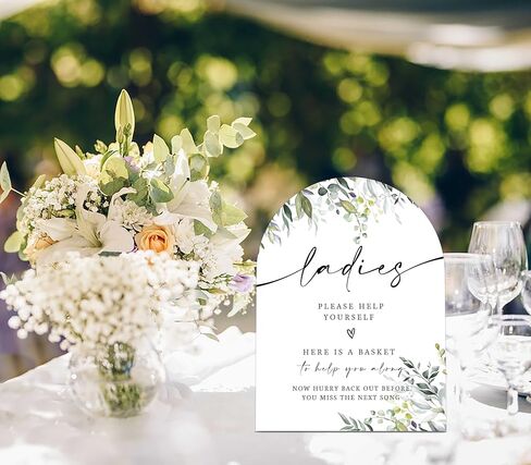 2 Pack Greenery Bathroom Basket Ladies & Gents Signs For Wedding, Wedding Ceremony Sign, 6 x 8 Inch Arch Wooden Tabletop Sign with Stand, Wedding Reception Decoration, Wedding Party Supplies (PZ12) in Saudi Arabia