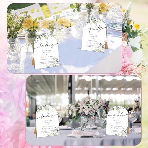 2 Pack Greenery Bathroom Basket Ladies & Gents Signs For Wedding, Wedding Ceremony Sign, 6 x 8 Inch Arch Wooden Tabletop Sign with Stand, Wedding Reception Decoration, Wedding Party Supplies (PZ12) in Saudi Arabia