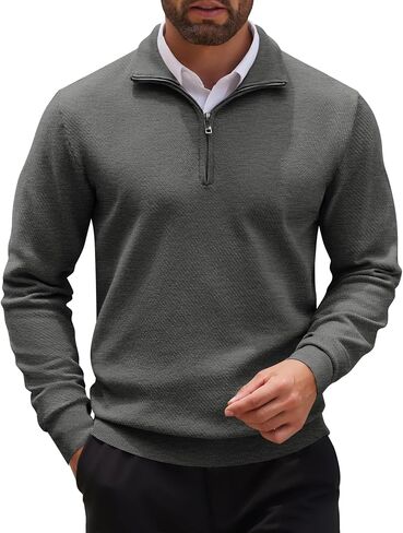 COOFANDY Men's Quarter Zip Up Sweaters Slim Fit Casual Long Sleeve Knitted Mock Neck Pullover Sweaters in Saudi Arabia