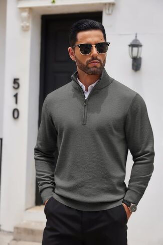 COOFANDY Men's Quarter Zip Up Sweaters Slim Fit Casual Long Sleeve Knitted Mock Neck Pullover Sweaters in Saudi Arabia
