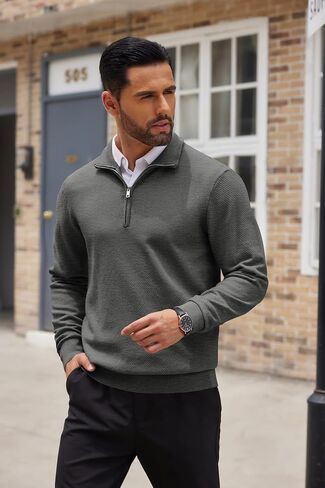 COOFANDY Men's Quarter Zip Up Sweaters Slim Fit Casual Long Sleeve Knitted Mock Neck Pullover Sweaters in Saudi Arabia