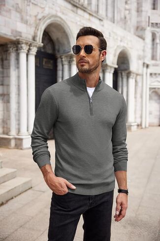 COOFANDY Men's Quarter Zip Up Sweaters Slim Fit Casual Long Sleeve Knitted Mock Neck Pullover Sweaters in Saudi Arabia