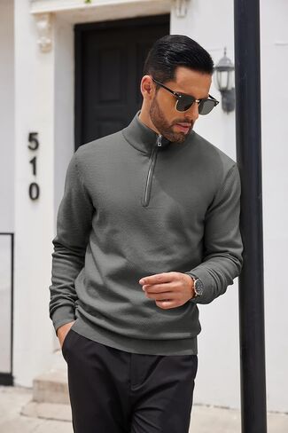 COOFANDY Men's Quarter Zip Up Sweaters Slim Fit Casual Long Sleeve Knitted Mock Neck Pullover Sweaters in Saudi Arabia