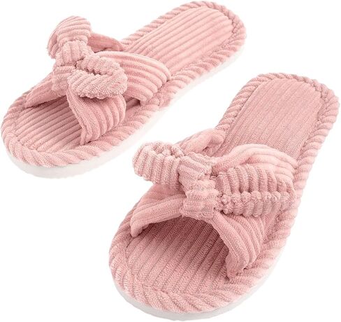 Verdusa Women's Bowknot Corduroy Bedroom Slippers Memory Foam House Slide Slipper in Saudi Arabia