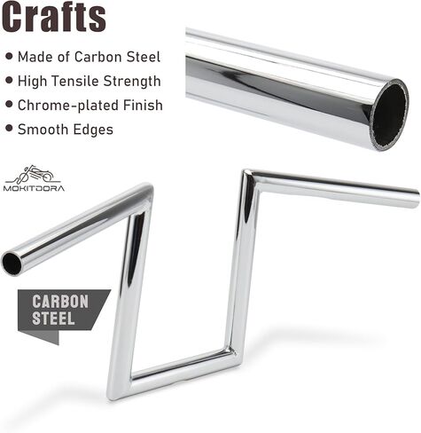 MoKitDora 10 بوصة ارتفاع 1 بوصة سمين 1 بوصة مشبك Chizeled المقود قضبان Z الكلاسيكية لـ Harley 07-later Sportster XL 883 1200 '06-'17 Dyna Street Bob FXDB '96-'07 Wide Glide FXDWG Yamaha Virago XV Honda، Chrome in Kuwait