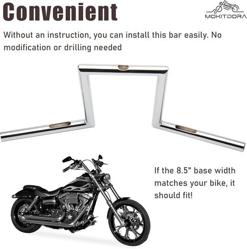 MoKitDora 10 بوصة ارتفاع 1 بوصة سمين 1 بوصة مشبك Chizeled المقود قضبان Z الكلاسيكية لـ Harley 07-later Sportster XL 883 1200 '06-'17 Dyna Street Bob FXDB '96-'07 Wide Glide FXDWG Yamaha Virago XV Honda، Chrome in Kuwait