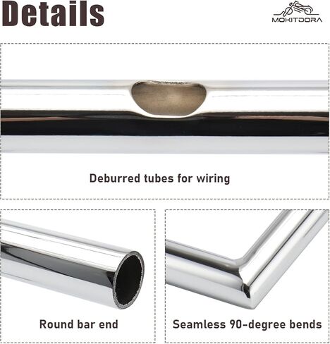 MoKitDora 10 بوصة ارتفاع 1 بوصة سمين 1 بوصة مشبك Chizeled المقود قضبان Z الكلاسيكية لـ Harley 07-later Sportster XL 883 1200 '06-'17 Dyna Street Bob FXDB '96-'07 Wide Glide FXDWG Yamaha Virago XV Honda، Chrome in Kuwait
