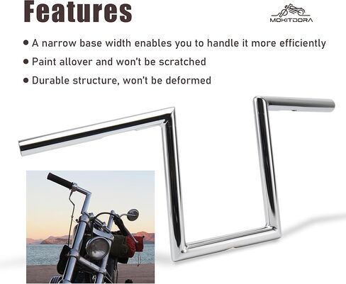 MoKitDora 10 بوصة ارتفاع 1 بوصة سمين 1 بوصة مشبك Chizeled المقود قضبان Z الكلاسيكية لـ Harley 07-later Sportster XL 883 1200 '06-'17 Dyna Street Bob FXDB '96-'07 Wide Glide FXDWG Yamaha Virago XV Honda، Chrome in Kuwait