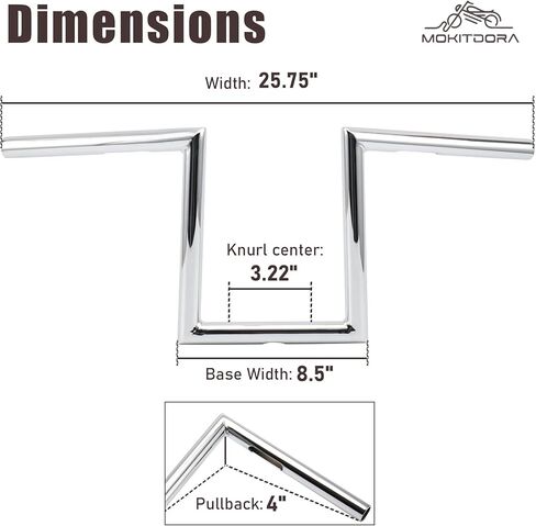 MoKitDora 10 بوصة ارتفاع 1 بوصة سمين 1 بوصة مشبك Chizeled المقود قضبان Z الكلاسيكية لـ Harley 07-later Sportster XL 883 1200 '06-'17 Dyna Street Bob FXDB '96-'07 Wide Glide FXDWG Yamaha Virago XV Honda، Chrome in Kuwait