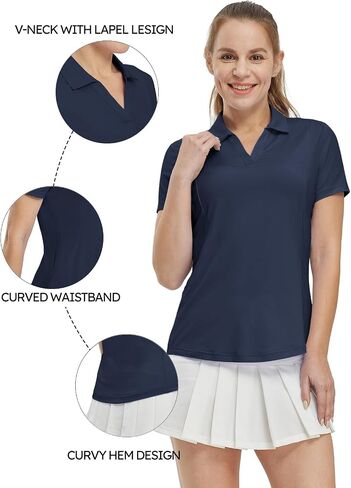 TBMPOY Women's Golf Polo Shirt Short Sleeve V-Neck Tennis Shirts Quick Dry UPF 50+ Sun Protection Collared Shirts in Kuwait