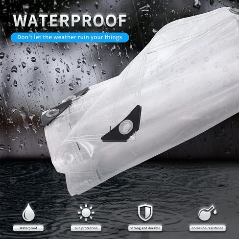 Clear Tarps 3' x 3', Heavy Duty PVC 20 Mil Thick Tarpaulin with Eyelets and 1 Rolls Ropes,Waterproof Transparent Vinyl Tarpaulin Cover for Patio Enclosure, Camping, Porch Canopy in Saudi Arabia