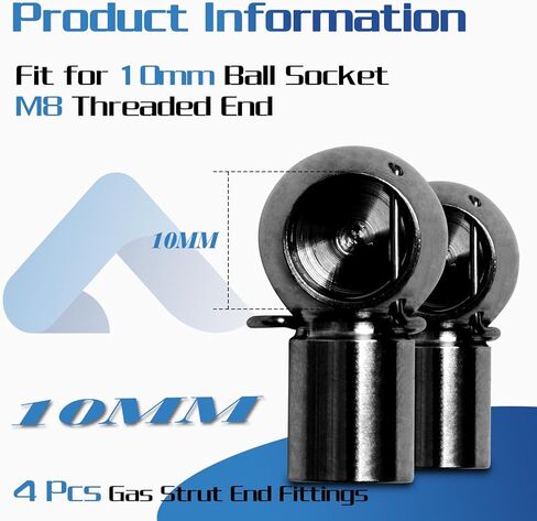 ARANA 10MM Stainless Ball Socket Steel Ball End Fittings, with M8 Thread 4pcs Straight Detachable Lift Support Joint Connector in Kuwait