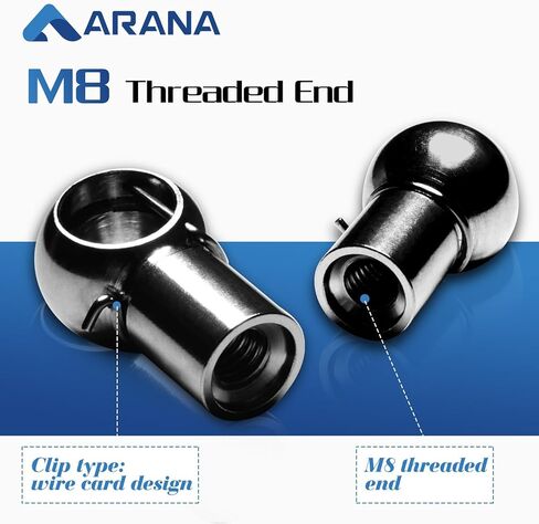 ARANA 10MM Stainless Ball Socket Steel Ball End Fittings, with M8 Thread 4pcs Straight Detachable Lift Support Joint Connector in Kuwait