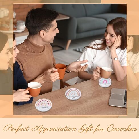 Set of 24 Thank You Appreciation Coasters Set, Ceramic Absorbent Drinks Coasters with Cork, Water Absorbent Coasters Cute Cup Mat Gifts for Teacher Employee (Fresh Style) in Kuwait