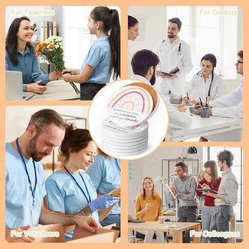 Set of 24 Thank You Appreciation Coasters Set, Ceramic Absorbent Drinks Coasters with Cork, Water Absorbent Coasters Cute Cup Mat Gifts for Teacher Employee (Fresh Style) in Kuwait