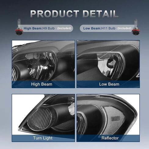 مجموعة المصابيح الأمامية متوافقة مع 2006-2013 Chevy Impala متوافقة مع 2014-2016 شيفروليه إمبالا المحدودة 2006 2007 مصباح أمامي مونتي كارلو مع لمبات غطاء أسود/عدسة شفافة/زاوية كهرمانية in Kuwait