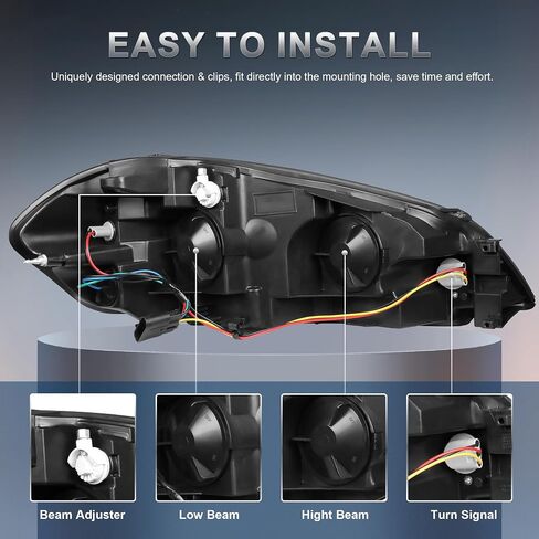 مجموعة المصابيح الأمامية متوافقة مع 2006-2013 Chevy Impala متوافقة مع 2014-2016 شيفروليه إمبالا المحدودة 2006 2007 مصباح أمامي مونتي كارلو مع لمبات غطاء أسود/عدسة شفافة/زاوية كهرمانية in Kuwait