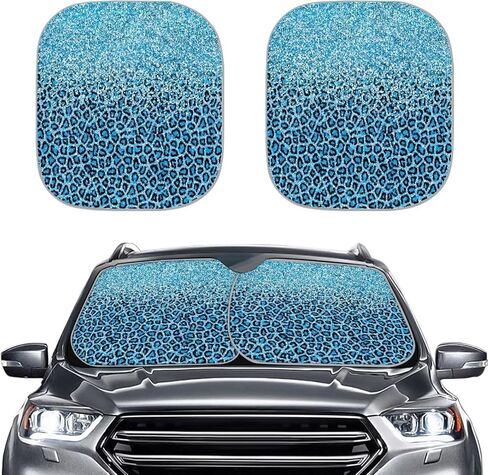 Auto Front Windshield Sunshade, Blue Gradient Leopard Print Car Windshield Sun Shade, 2 Pieces Shade Foldable Blocks Sun Visor Protector Keep Your Vehicle Cool in Kuwait