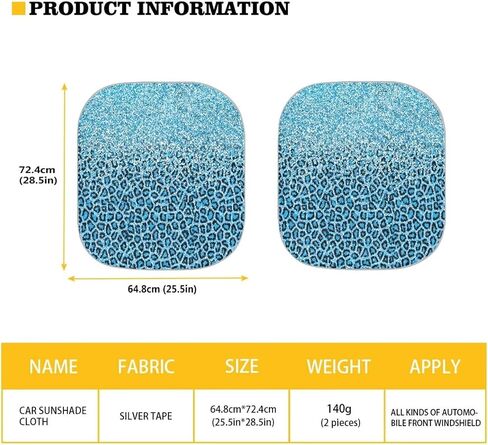 Auto Front Windshield Sunshade, Blue Gradient Leopard Print Car Windshield Sun Shade, 2 Pieces Shade Foldable Blocks Sun Visor Protector Keep Your Vehicle Cool in Kuwait