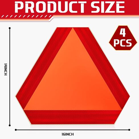 4 Pack Slow Moving Vehicle Triangle Sign 14 x 16 Inch Sticky Slow Moving Vehicle Triangle Sign Safety Vinyl Reflective Stickers for Cars Tractor Golf Cart Accessories in Kuwait