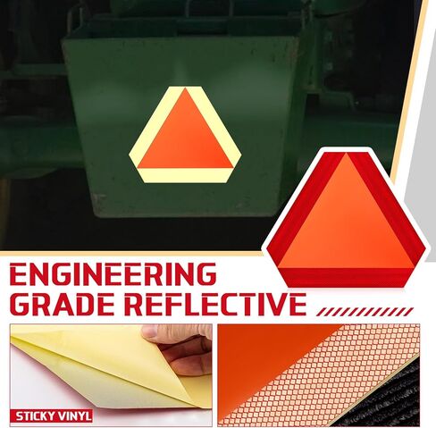4 Pack Slow Moving Vehicle Triangle Sign 14 x 16 Inch Sticky Slow Moving Vehicle Triangle Sign Safety Vinyl Reflective Stickers for Cars Tractor Golf Cart Accessories in Kuwait