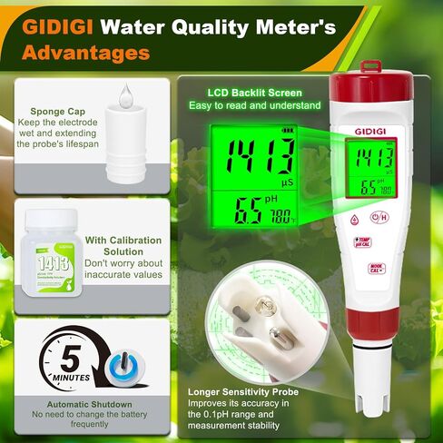 pH Tester,Digital pH Meter for Water,New Version TDS Meter for Drinking Water with Backlit Simultaneously Display 4 in 1 TDS pH EC Meter for Water Hydroponic Nutrient Solution,Pool,Home Use in Saudi Arabia