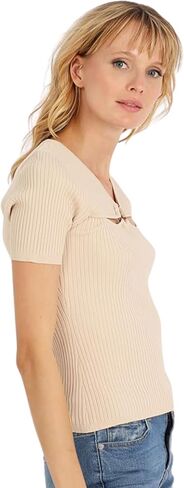 Minnie Rose Womens Short Sleeve Keyhole V Neck Viscose Blend Pullover Sweater in Saudi Arabia