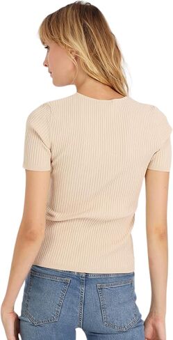 Minnie Rose Womens Short Sleeve Keyhole V Neck Viscose Blend Pullover Sweater in Saudi Arabia