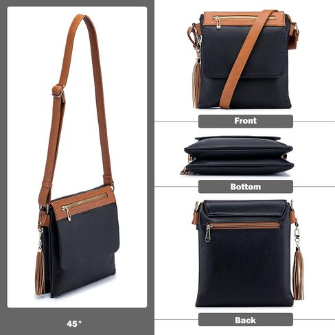 Crossbody Bag for Women, Leather Crossbody Purse Lightweight Medium Double Compartment Shoulder Bag with Tassel in Saudi Arabia