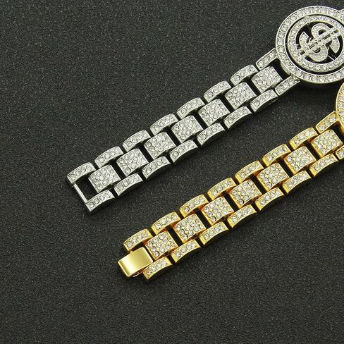 Chunky Sparkly Fake Diamond Bracelet with Spinning Dollar Sign,Classic Iconic Wristband Bangle Bling Iced Out Rapper Wristlet Ankle for Men Women,Miami Hip Hop Punk Cool Jewelry in Saudi Arabia