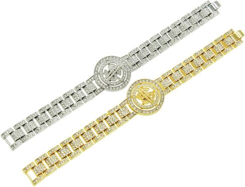 Chunky Sparkly Fake Diamond Bracelet with Spinning Dollar Sign,Classic Iconic Wristband Bangle Bling Iced Out Rapper Wristlet Ankle for Men Women,Miami Hip Hop Punk Cool Jewelry in Kuwait