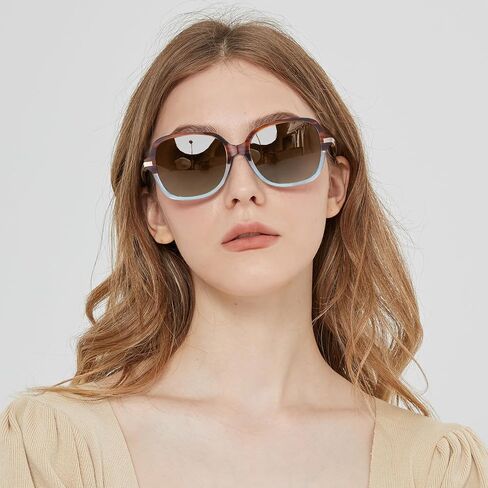 AVAWAY Polarized Sunglasses for Womens Square Oversized UV Protection Acetate Frame Retro Trendy Sun Shades in Kuwait