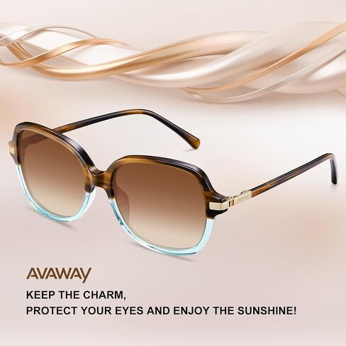 AVAWAY Polarized Sunglasses for Womens Square Oversized UV Protection Acetate Frame Retro Trendy Sun Shades in Kuwait