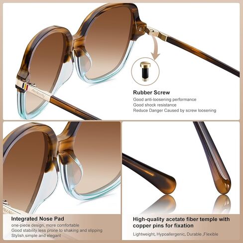 AVAWAY Polarized Sunglasses for Womens Square Oversized UV Protection Acetate Frame Retro Trendy Sun Shades in Kuwait