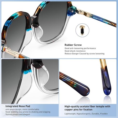 AVAWAY Polarized Sunglasses for Womens Square Oversized UV Protection Acetate Frame Retro Trendy Sun Shades in Kuwait
