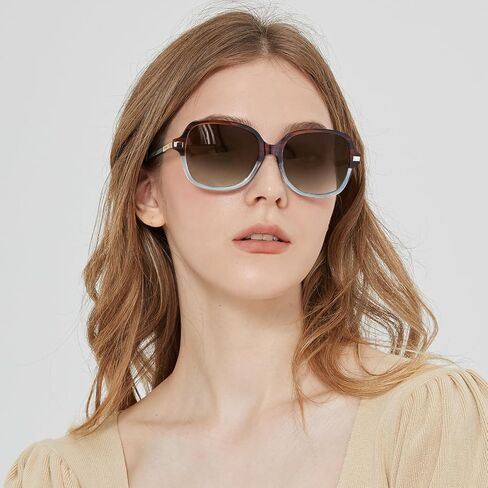 AVAWAY Polarized Sunglasses for Womens Square Oversized UV Protection Acetate Frame Retro Trendy Sun Shades in Kuwait