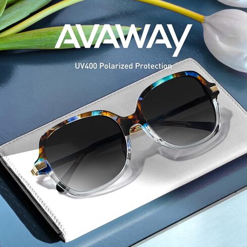 AVAWAY Polarized Sunglasses for Womens Square Oversized UV Protection Acetate Frame Retro Trendy Sun Shades in Kuwait