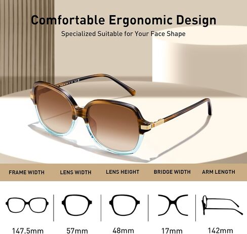 AVAWAY Polarized Sunglasses for Womens Square Oversized UV Protection Acetate Frame Retro Trendy Sun Shades in Kuwait