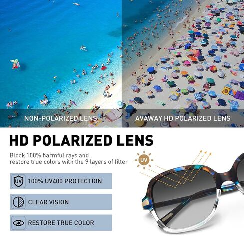 AVAWAY Polarized Sunglasses for Womens Square Oversized UV Protection Acetate Frame Retro Trendy Sun Shades in Kuwait