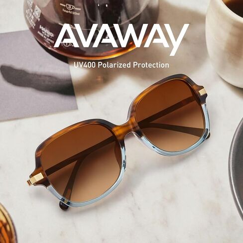 AVAWAY Polarized Sunglasses for Womens Square Oversized UV Protection Acetate Frame Retro Trendy Sun Shades in Kuwait