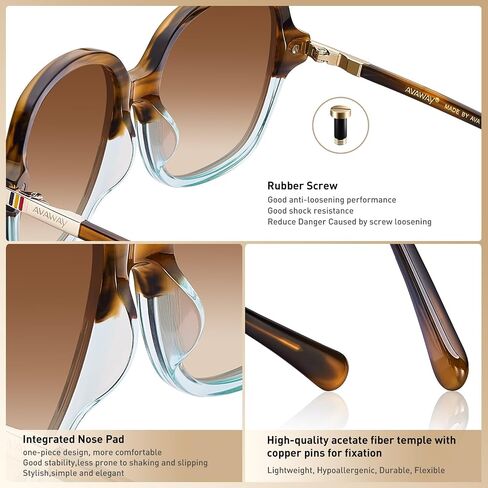 AVAWAY Polarized Sunglasses for Womens Square Oversized UV Protection Acetate Frame Retro Trendy Sun Shades in Kuwait