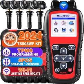 أداة Autel MaxiTPMS TS508WF KIT TPMS، إصدار 2024 WiFi. من TS601/ TS508K/ TS508، مع 120 دولارًا أمريكيًا 4 قطع 315 + 433 ميجا هرتز، مستشعرات MX، برمجة TPMS، إعادة تعلم/تنشيط OBD، مسح TPMS DTCs، تحديثات مجانية مدى الحياة