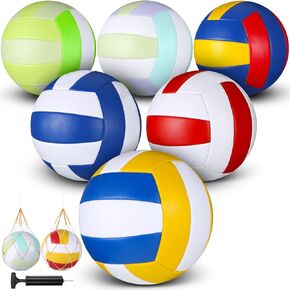 Woanger 6 Pc Volleyballs Official Size 5 Waterproof Soft Recreational Volleyball with Pump and Net Bag for Kids Youth Adults Indoor Outdoor Beach Sports Gym Game Training