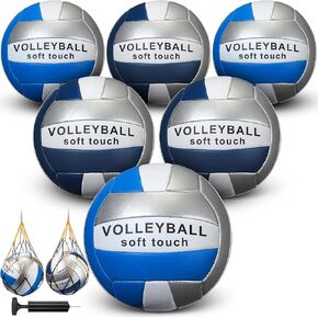 Woanger 6 Pc Volleyballs Official Size 5 Waterproof Soft Recreational Volleyball with Pump and Net Bag for Kids Youth Adults Indoor Outdoor Beach Sports Gym Game Training in Kuwait