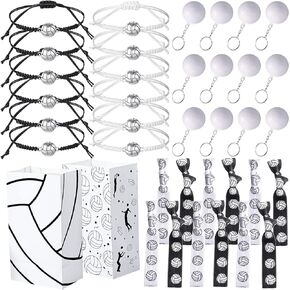 48 Pcs Volleyball Party Favors Volleyball Key Chain Volleyball Treat Bags Volleyball Rope Bracelet Volleyball Sport Hair Ties for Volleyball Party Supplies Classroom Rewards