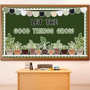 ZOiiWA Spring Potted Plant Bulletin Board Set Spring Greenery Classroom Bulletin Board Decoration Motivational Plant Cutouts Let The Good Things Grow Bulletin Board Kit for School Home Office Decor